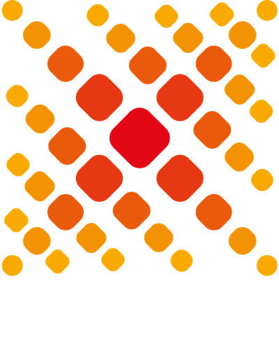 The GLoW logo: a diamond lattice of rounded squares brightening from yellow at the edges to red at the centre, the caustic pattern of a lens, above the name GLoW.