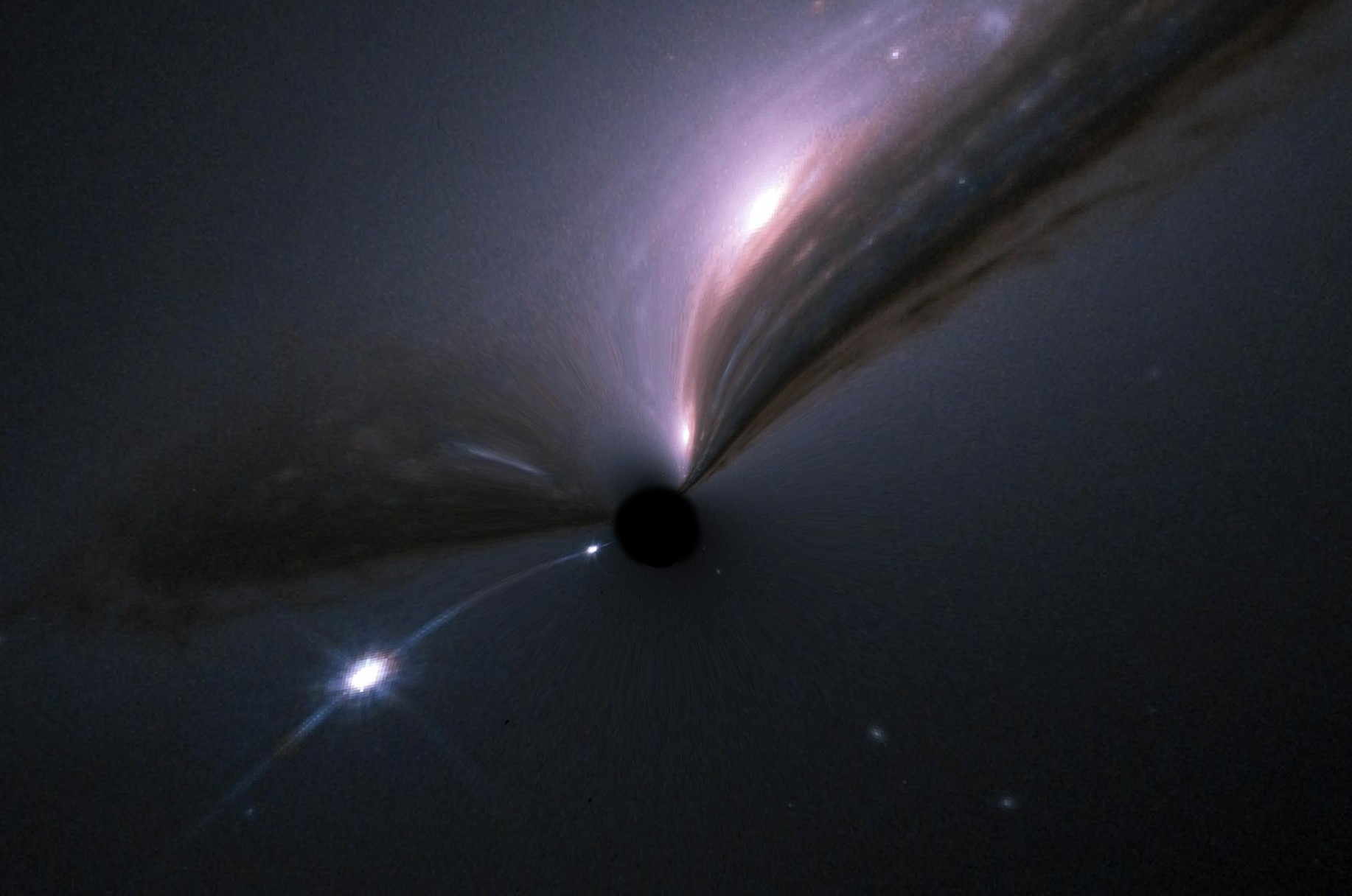 Artistic rendering of a type Ia supernova as it would appear when lensed by a black hole.